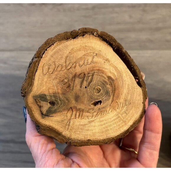 Vintage Wooden Candle Holders Signed Hand Carved Rustic Walnut - Picture 8 of 10